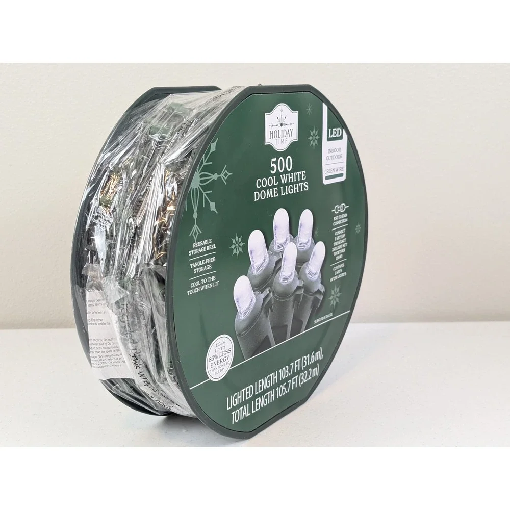 NEW Holiday Time 500-Count Cool White LED Dome Christmas Lights GREEN WIRE